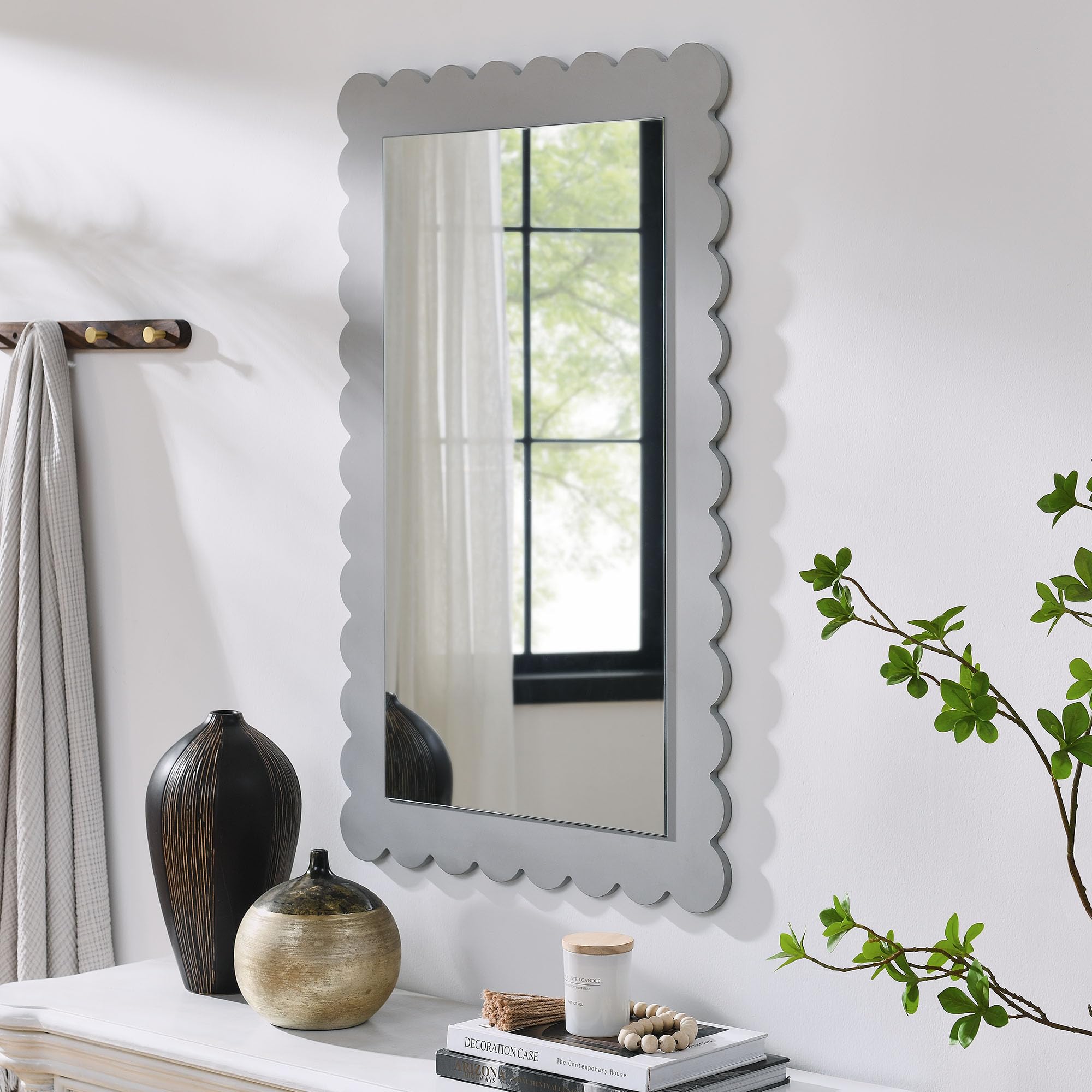 Amazon.com: Modway Emmeline Scalloped Rectangle Wall Mirror in